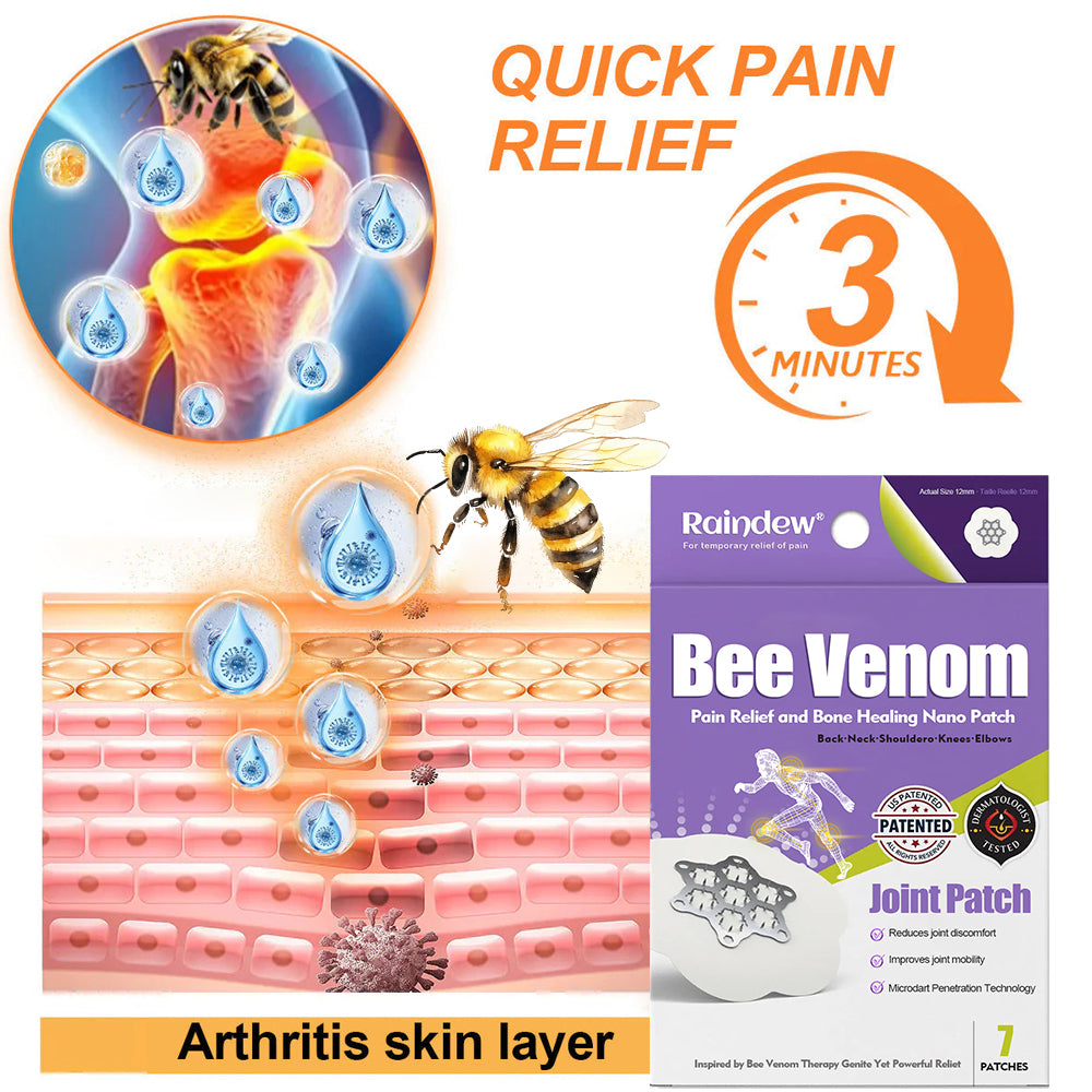 ✅⭐Official Store: Raindew® Bee Venom Pain-Relief Bone Healing Nano Patch – 🐝 Bee Venom Therapy, 24-Hour Nano Relief, Made for Stiff & Aching Joints