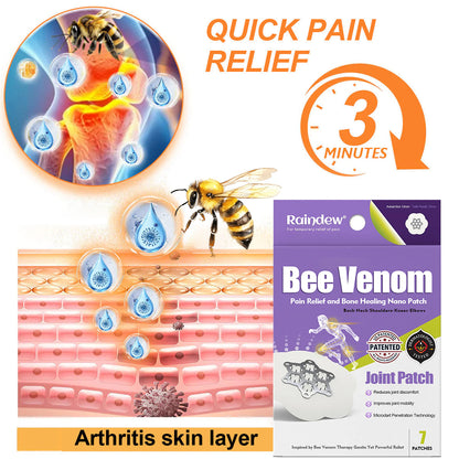✅⭐Official Store: Raindew® Bee Venom Pain-Relief Bone Healing Nano Patch – 🐝 Bee Venom Therapy, 24-Hour Nano Relief, Made for Stiff & Aching Joints